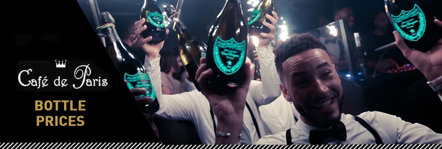 Drinks and Bottle Prices Menu for Cafe De Paris